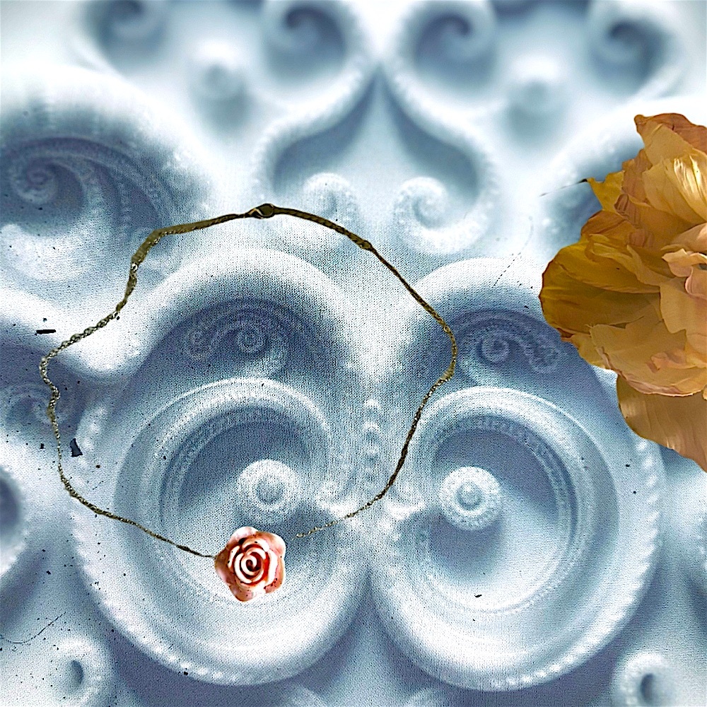 Hand Crafted Rose Pendant Necklace in Pink and Gold